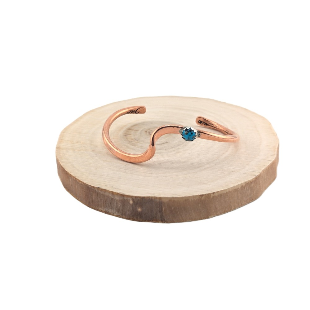 Navajo Wavy Band Copper Bracelet Turquoise‎ Accent Jewelry size 6.5in**